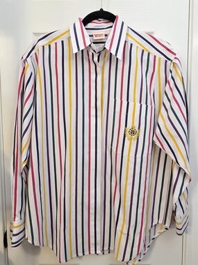 Vintage Huntington Ridge Rainbow Striped Button Up Shirt Medium Crest Pocket